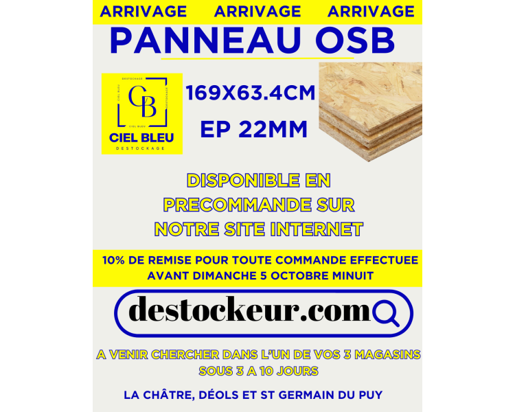 PANNEAU OSB 22mm 169X63,4CM