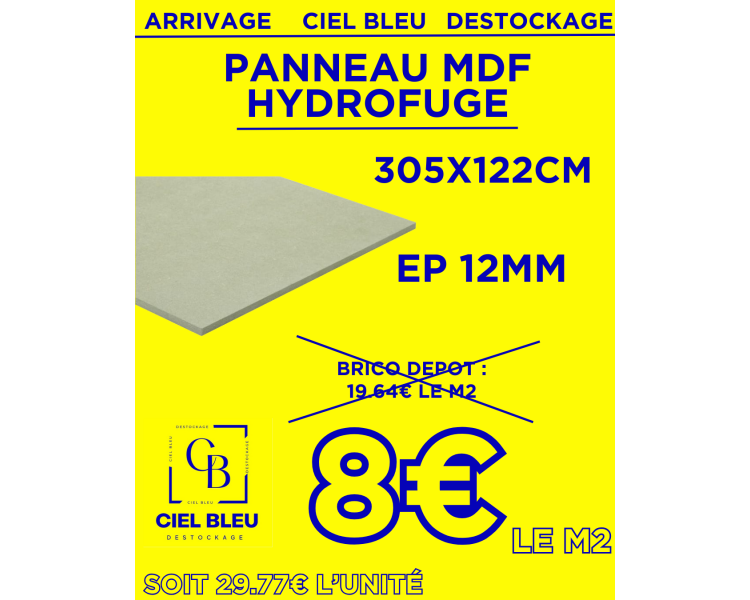 Panneau MDF Hydrofuge 305x122cm EP 12mm Panneau MDF Hydrofuge 305x122cm EP 12mm