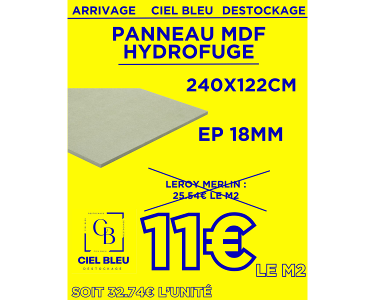 Panneau MDF Hydrofuge 240x122cm EP 18mm