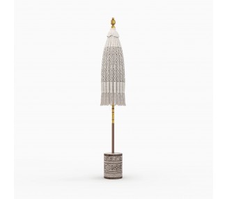 Ensemble parasol en macramé et pied de parasol en bois de suar