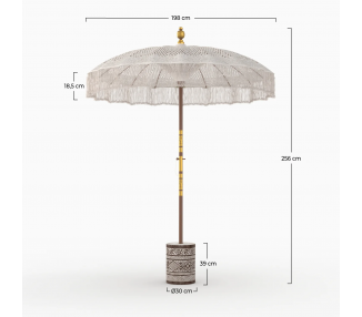 Ensemble parasol en macramé et pied de parasol en bois de suar