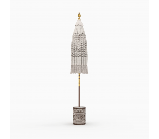 Ensemble parasol en macramé et pied de parasol en bois de suar