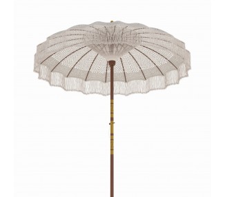 Ensemble parasol en macramé et pied de parasol en bois de suar