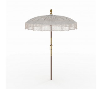 Ensemble parasol en macramé et pied de parasol en bois de suar