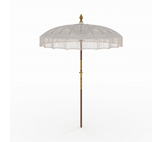 Ensemble parasol en macramé et pied de parasol en bois de suar