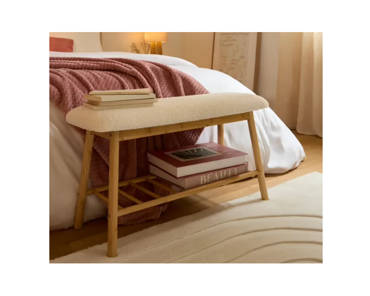 BANC AVEC RANGE CHAUSSURES BLANC/NATUREL