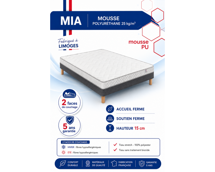 Matelas Mia + Cadre à lattes 160x200