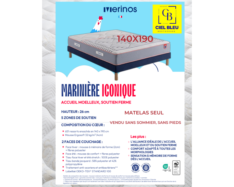 Mérinos - Matelas Marinière 140x190