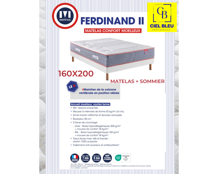 Ensemble Matelas + Sommier Mérinos Ferdinand 160x200