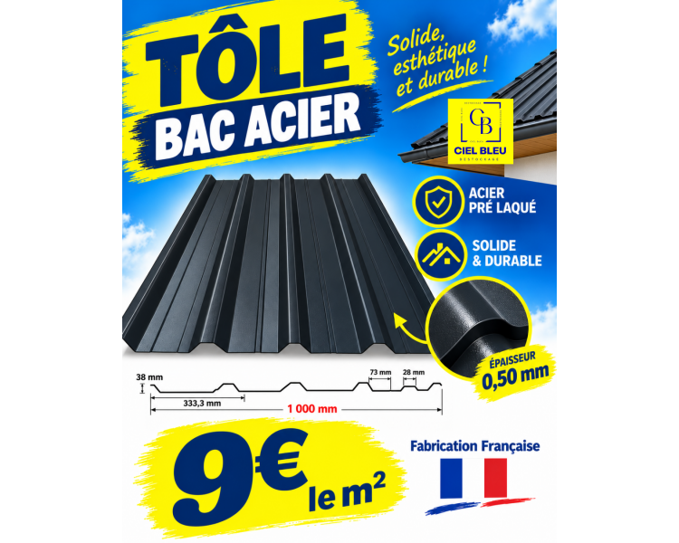 Tôle Bac Acier 0.50mm RAL 7016 - GRIS ANTHRACITE