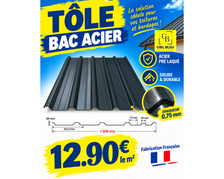 Tôle Bac Acier 0.75mm RAL 7021 - GRIS NOIR