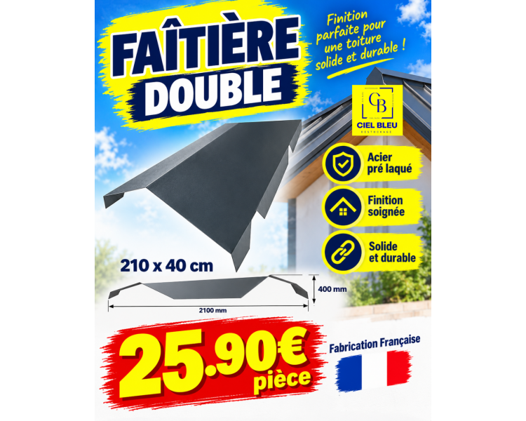FAITIERE DOUBLE POUR TOLE BAC ACIER 210X40CM - RAL 7016
