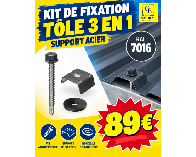 KIT DE FIXATION 100 pièces - ACIER - RAL 7016 GRIS ANTHRACITE